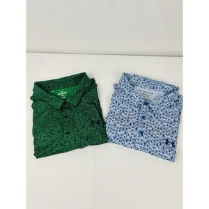 Lot of 2 Under Armour The Playoff Polo Men'x 4XL Green Floral/White Blue Design